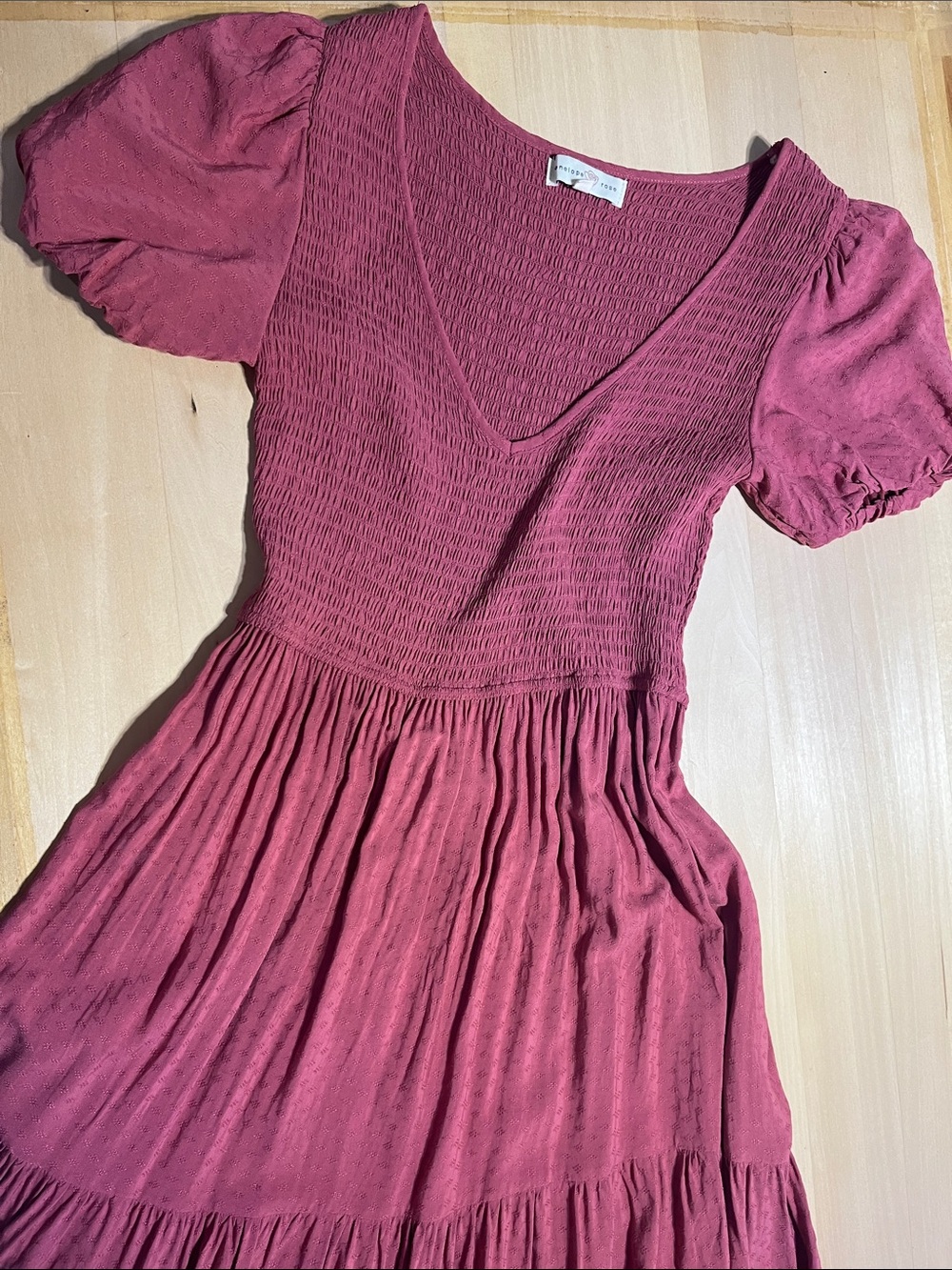 V-Neck Dusty Rose Puff Sleeve Maxi Dress by Penelope Rose size M
